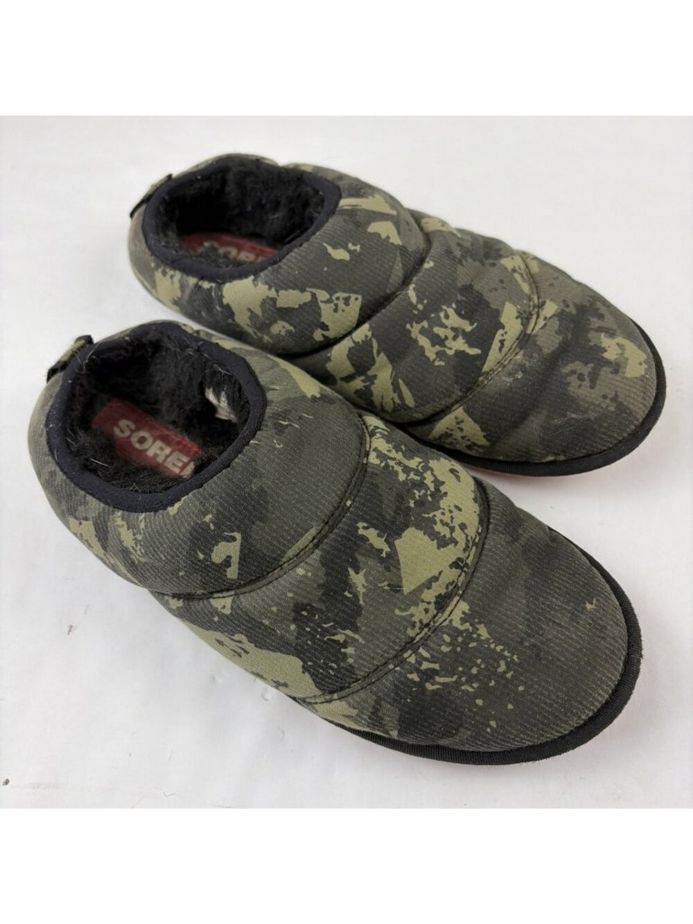 SOREL Go Bodega Run Camo Slippers Womens 8 M Faux Fur Lined Slip On Mule